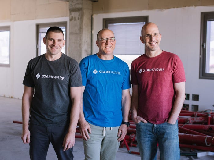 StarkWare co-founders Michael Riabzev (left), Eli Ben-Sasson (center) and Uri Kolodny (right)