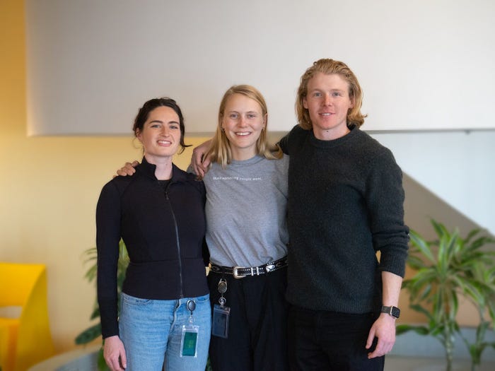 Alga Biosciences cofounders: Caroline McKeon (CSO),  Daria Balatsky (CTO), and Alex Brown (CEO)